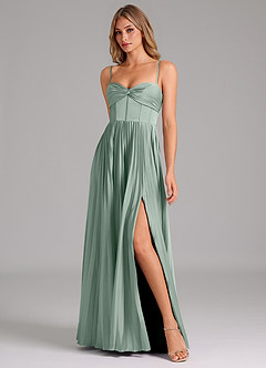 Azazie Akiko At-home Try On Dresses Agave A-Line Sweetheart Neckline Stretch Satin Dress image4