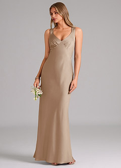 Azazie Kamila Brautjungfernkleider A-Linie Plissee Stretch-Satin Kleid Taupe image5