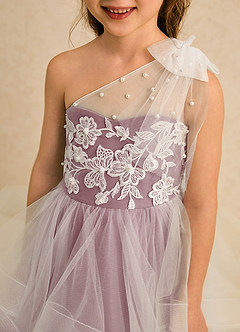 Azazie Zoey Flower Girl Dresses Vintage Mauve Ball-Gown Lace Tulle Dress image6