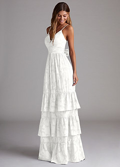 Azazie Nathalia Bridesmaid Dresses White A-Line Bow Floral Burnout Dress image3