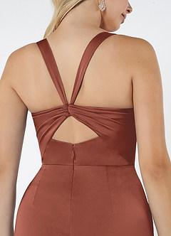 Azazie Mero Bridesmaid Dresses Auburn Sheath Pleated Stretch Satin Dress image2