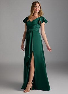 Azazie Omari Bridesmaid Dresses Emerald A-Line Stretch Satin Dress image11