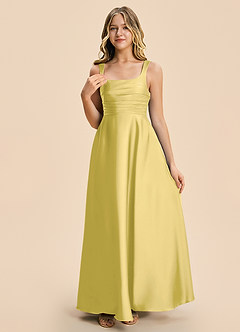 Azazie Azaria Junior A-Linie Plissee Stretch-Satin Kleid Kanarienvogel image6