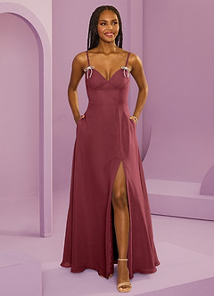 Barbie ♥ Azazie Robes de demoiselle d'honneur Robe Trapèze en Mousseline de soie avec poches Merlot image1