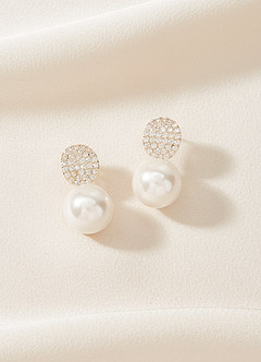 front Round Crystal and Pearl Drop Earrings