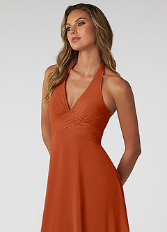 Azazie Tessie Jurken voor bruidsmeisjes Jurk van Chiffon met A-Lijn Geplooid Verbrande Sinaasappel image5