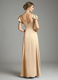 Azazie Omari Vestidos de damas de honor Vestido de Champán de Satén Elástico de Corte en A image2