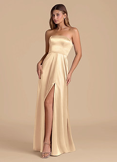 Azazie Wren 신부 들러리 드레스 A라인 스트랩리스 메탈릭 새틴 바닥 길이 드레스 image3