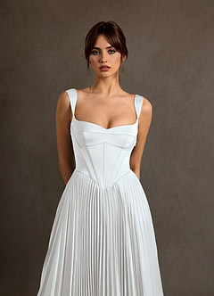 Azazie Dean At-home Try On Dresses Diamond White Sheath Sweetheart Neckline Stretch Satin Dress image3