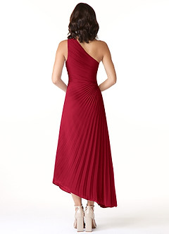 Azazie Kirra Bridesmaid Dresses Scarlet A-Line One Shoulder Chiffon Dress image2