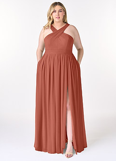 Azazie Elvira Bridesmaid Dresses Clay A-Line Pleated Chiffon Dress image7