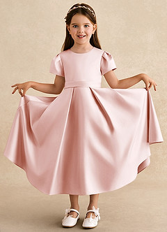 Azazie Princess Flower Girl Dresses Blushing Pink A-Line Pleated Matte Satin Dress image3