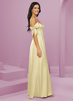 Barbie ♥ Azazie Final Sale Dusty Blue A-Line Off the Shoulder Stretch Satin Dress image4