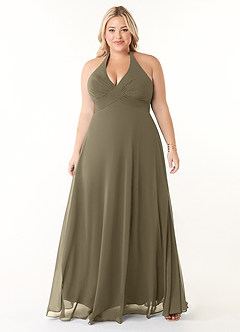 Azazie Tessie Bridesmaid Dresses Willow Green A-Line V-Neck Pleated Chiffon Dress image6