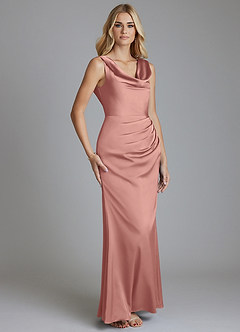 Azazie Tallie Bridesmaid Dresses Rosette Mermaid Pleated Stretch Satin Dress image7