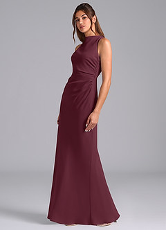Azazie Evadne Robes de demoiselle d'honneur Robe Trapèze en Mousseline de soie Plissée Cabernet image1