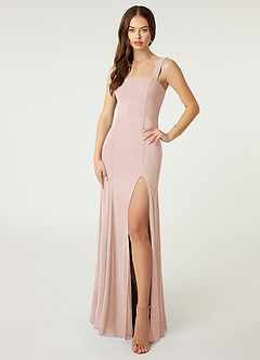 Azazie Alara Bridesmaid Dresses Blushing Pink Sheath Side Slit Stretch Chiffon Dress image4