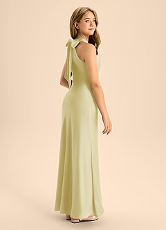 Azazie Doretta Junior Lemon Sorbet A-Line Pleated Stretch Satin Dress image1