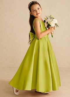 Azazie Pipsy Robe Demoiselle D'honneur Fillette Robe Trapèze en Mat Satiné Arc Citronnelle image3