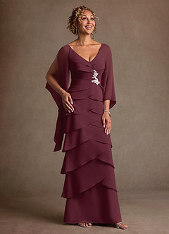 Azazie Arabinda 신부의 어머니 드레스 쉬스 셔링 쉬폰 플로어 길이 드레스 image1