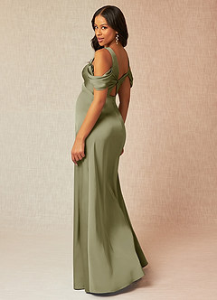 Azazie Rhea Vestidos de dama de honra para maternidade Vestir Linha A Plissado Comprimento do chão Cetim elástico image5