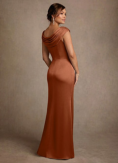 Azazie Irvine Mother of the Bride Dresses Copper A-Line Pleated Stretch Satin Dress image2