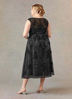 Azazie Flynn Mother of the Bride Dresses Black A-Line Boatneck Lace Tulle Dress image9
