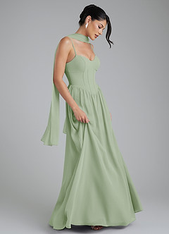 Azazie Alisha At-home Try On Dresses Dusty Sage A-Line Corset Chiffon Dress image6