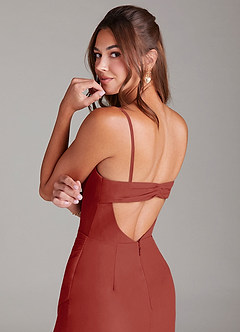 Azazie Leonis Bridesmaid Dresses Terracotta Sheath Strapless Chiffon Convertible Dress image4