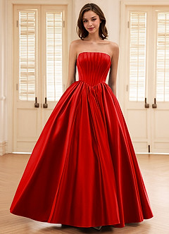 Seraphina Red A-line Boned Corset Satin Prom Dress image4