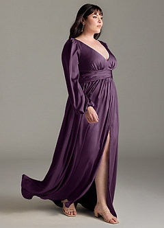Azazie Norah Bridesmaid Dresses Plum A-Line Stretch Satin Dress image10