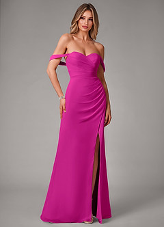 Azazie Haisley Vestidos de damas de honor Vestido de Fucsia de Gasa de Corte Recto Convertible con Vestidos sin tirantes image3