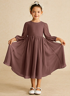 Azazie Lolo Robe Demoiselle D'honneur Fillette Robe Trapèze en Mousseline de soie avec manches Expresso image3
