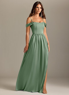 Azazie Calianna Bridesmaid Dresses Matcha A-Line Off the Shoulder Stretch Satin Convertible Dress image7