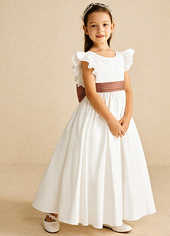 Azazie Aero Flower Girl Dresses Ivory Bronzer A-Line Pleated Cotton Dress image5