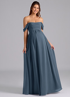 Azazie Saige Gravid brudtärna klänningar Klä A-Linje Plisserad Golvlängd Chiffong image4