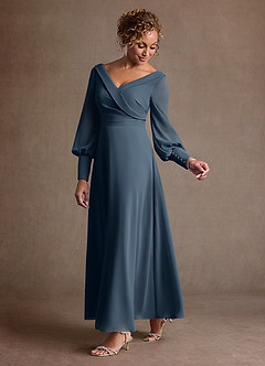 Azazie Paterson vestidos de madre de la novia Vestido de Neptuno de Gasa de Corte en A con Plisado image5