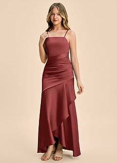 Azazie Aspyn Junior Terracotta Mermaid Ruched Stretch Satin Dress image5