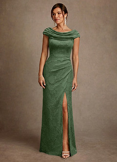 Azazie Irvine Mother of the Bride Dresses Eucalyptus A-Line Pleated Floral Burnout Dress image3