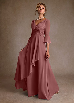 Azazie Eire vestidos de madre de la novia Vestido de Rosa Del Desierto de Gasa de Corte en A con Plisado image3