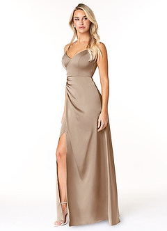 Azazie Marchella Brudtärnklänningar Klänning av A-Line i Stretch Satin Korsett Taupe image4