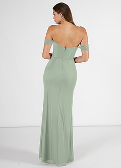 Azazie Kit Bridesmaid Dresses Dusty Sage Mermaid Off the Shoulder Mesh Dress image2