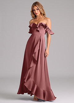Azazie Lyra Bridesmaid Dresses Amethyst A-Line Off the Shoulder Stretch Satin Convertible Dress image4