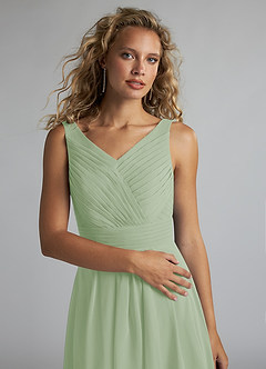 Azazie Grace Bridesmaid Dresses Dusty Sage A-Line Pleated Chiffon Dress image5