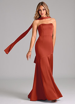 Azazie Shiloh Bridesmaid Dresses Rust Mermaid Strapless Stretch Satin Convertible Dress image1