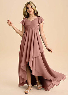 Azazie Caria Junior Cedar Rose A-Line Pleated Chiffon Dress image1