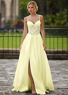 Nimbus Light Yellow Cutout Corset Satin Prom Dress image4