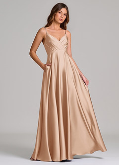 Azazie Amani Bridesmaid Dresses English Rose A-Line Pleated Stretch Satin Dress image4