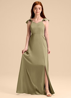 Azazie Everett Junior Klä av A-Line i Stretch Satin Rosett image1