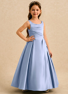 Azazie Audrey Flower Girl Dresses Ice A-Line Pleated Matte Satin Dress image4